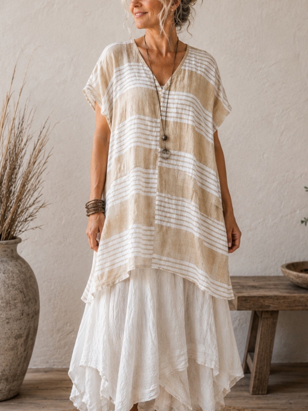 Anthropologie Akemi and Kin Relaxed V-Neck Linen Tunic Kaftan